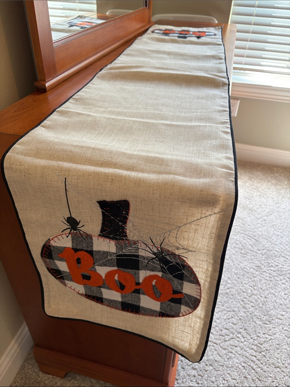 Halloween Pumpkin BOO Plaid Buffalo Check Table Runner Farmhouse Rustic Fall